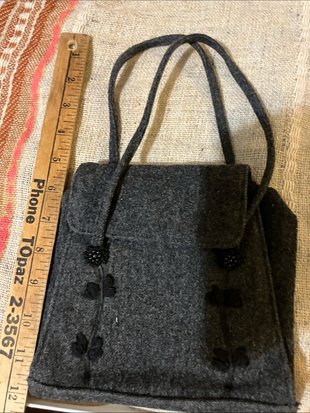 Liz Claiborne wool mini bag with floral embroidery retro - Picture 9 of 10